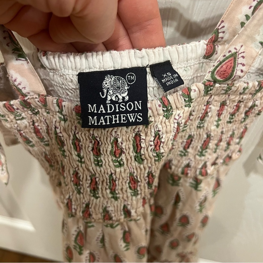 Madison Mathews Block Print Smocked Dress Cotton Pink Green Baby XS 18-24 Months - Picture 6 of 7